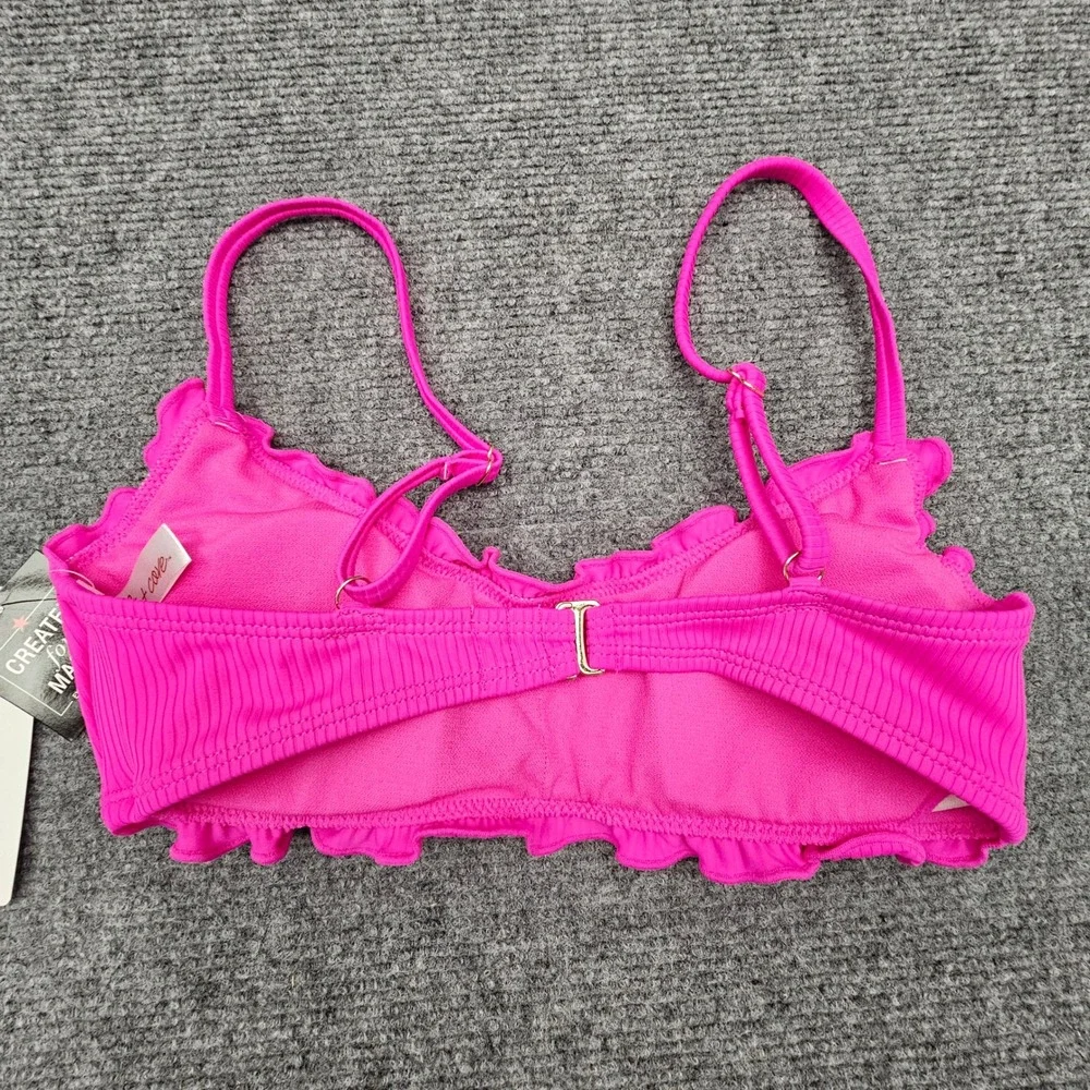 Salt + Cove Women Bikini Top Ribbed Ruffle Trim Swimwear‎ Pink XS SC24052PT